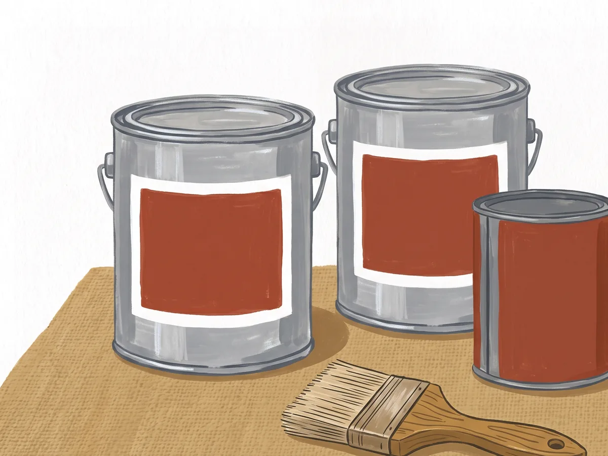 Two gallon cans and one quart can beside a dry brush on a drop cloth
